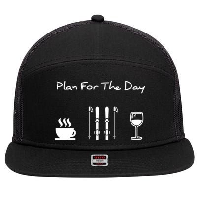 Plan For The Day Ski Heartbeat Skier Skiing Gift For Skier 7 Panel Mesh Trucker Snapback Hat