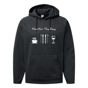 Plan For The Day Ski Heartbeat Skier Skiing Gift For Skier Performance Fleece Hoodie