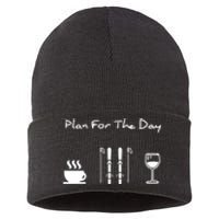 Plan For The Day Ski Heartbeat Skier Skiing Gift For Skier Sustainable Knit Beanie