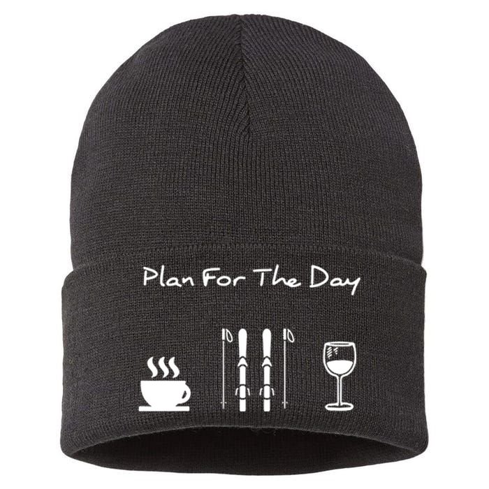 Plan For The Day Ski Heartbeat Skier Skiing Gift For Skier Sustainable Knit Beanie