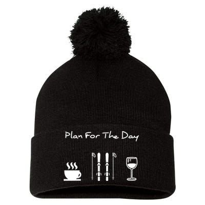 Plan For The Day Ski Heartbeat Skier Skiing Gift For Skier Pom Pom 12in Knit Beanie