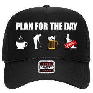 Plan For The Day Funny Golf High Crown Mesh Back Trucker Hat