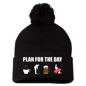 Plan For The Day Funny Golf Pom Pom 12in Knit Beanie