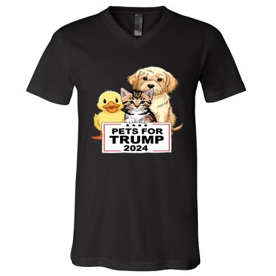 Pets For Trump Duck Cat Dog Donald Trump 2024 V-Neck T-Shirt