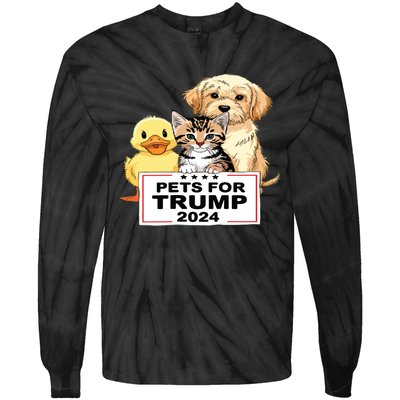 Pets For Trump Duck Cat Dog Donald Trump 2024 Tie-Dye Long Sleeve Shirt