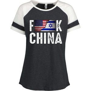 Pray For the Peace US Israel Flag Anti-China Enza Ladies Jersey Colorblock Tee