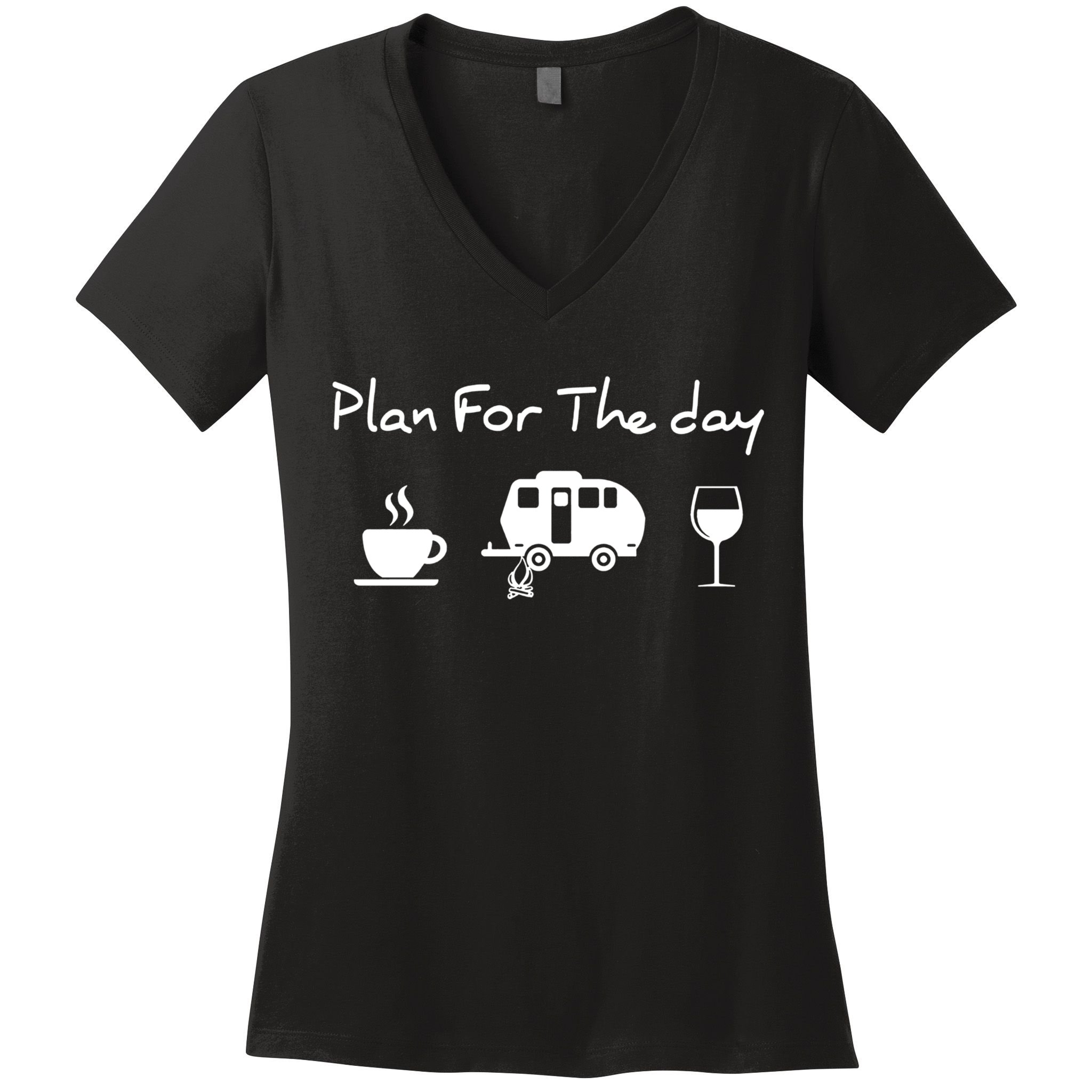 Plan For The Day Coffee Camping Wine Women's V-Neck T-Shirt