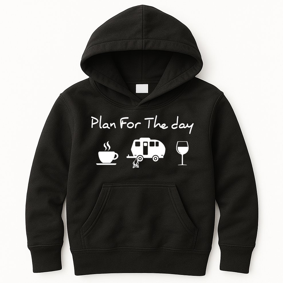 Plan For The Day Coffee Camping Wine Kids Hoodie
