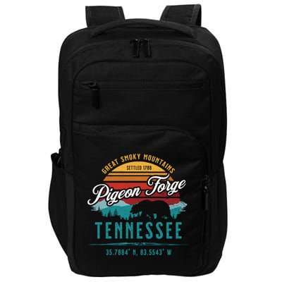 Pigeon Forge Tennessee Great Smoky Mountains Bear Retro Sun Meaningful Gift Impact Tech Backpack