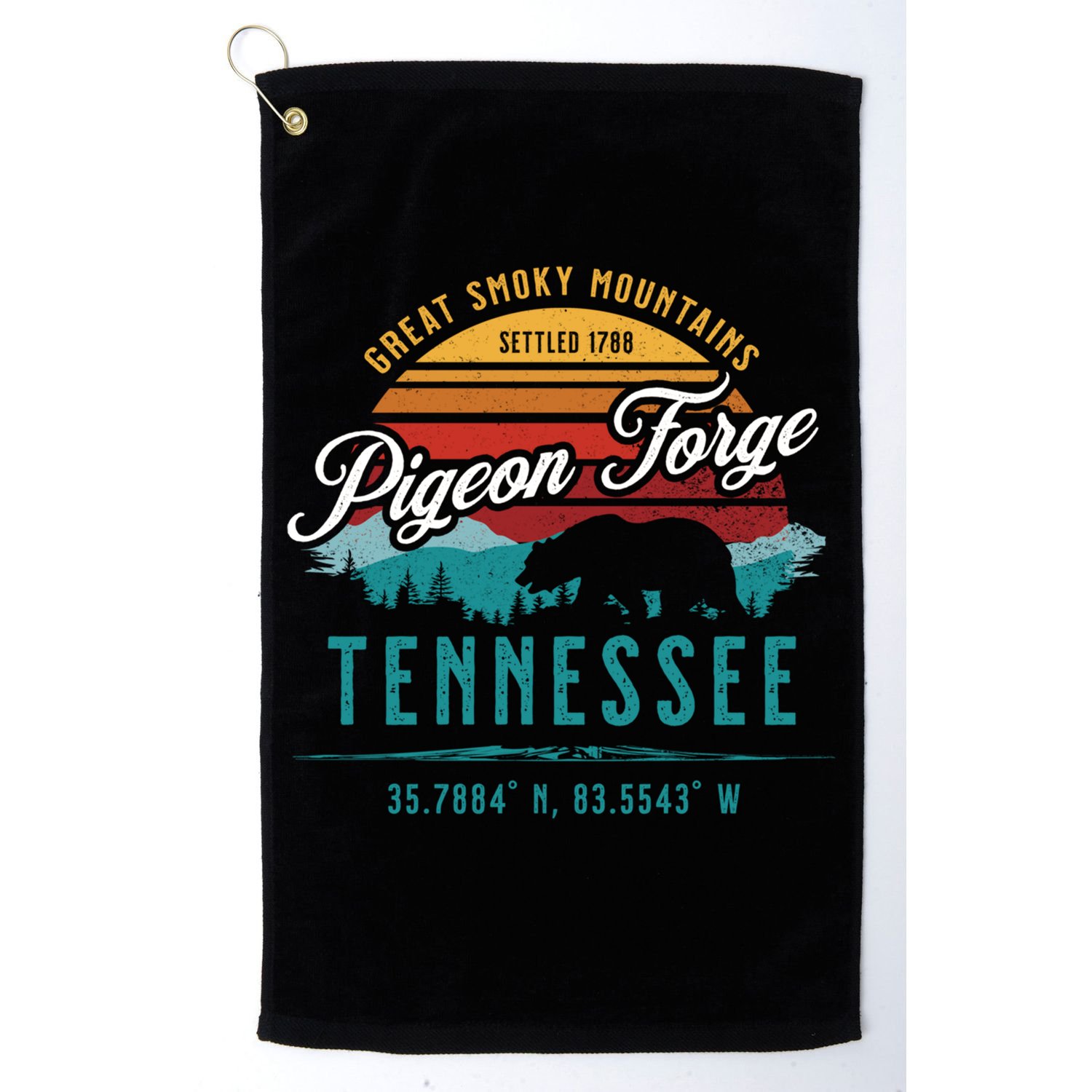 Pigeon Forge Tennessee Great Smoky Mountains Bear Retro Sun Meaningful Gift Golf Towel