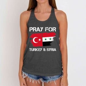 Pray For Turkey & Syria Flag Earthquake In Turkey Syria Women's Knotted Racerback Tank