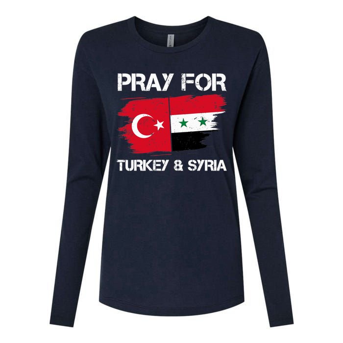 Pray For Turkey & Syria Flag Earthquake In Turkey Syria Womens Cotton Relaxed Long Sleeve T-Shirt