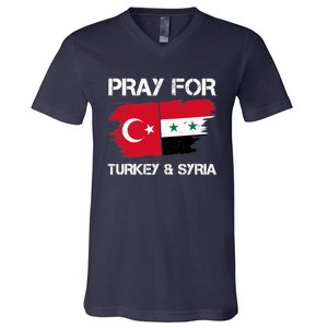 Pray For Turkey & Syria Flag Earthquake In Turkey Syria V-Neck T-Shirt