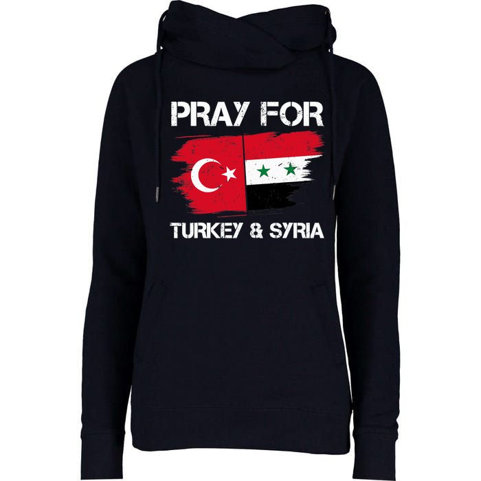 Pray For Turkey & Syria Flag Earthquake In Turkey Syria Womens Funnel Neck Pullover Hood