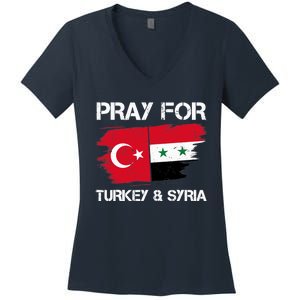 Pray For Turkey & Syria Flag Earthquake In Turkey Syria Women's V-Neck T-Shirt