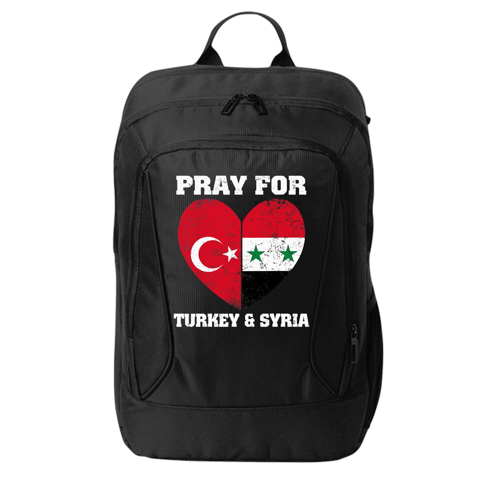 Pray For Turkey & Syria Flag Heart Turkey Syria Earthquake City Backpack