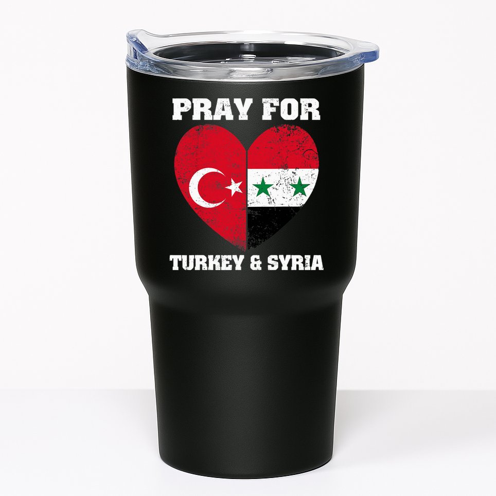 Pray For Turkey & Syria Flag Heart Turkey Syria Earthquake Tumbler