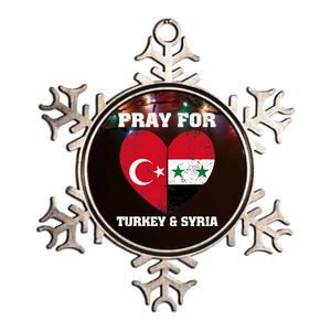 Pray For Turkey & Syria Flag Heart Turkey Syria Earthquake Metallic Star Ornament