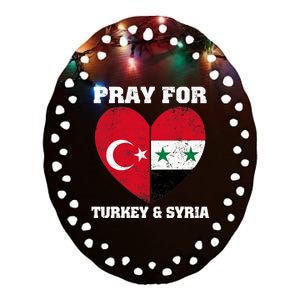 Pray For Turkey & Syria Flag Heart Turkey Syria Earthquake Ceramic Oval Ornament