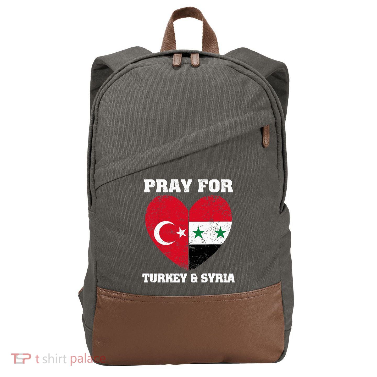 Pray For Turkey & Syria Flag Heart Turkey Syria Earthquake Cotton Canvas Backpack