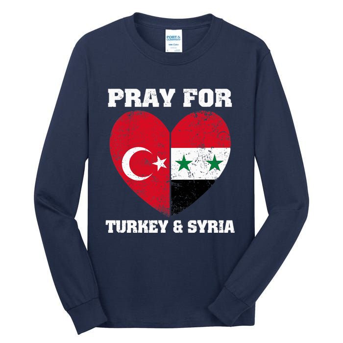 Pray For Turkey & Syria Flag Heart Turkey Syria Earthquake Tall Long Sleeve T-Shirt