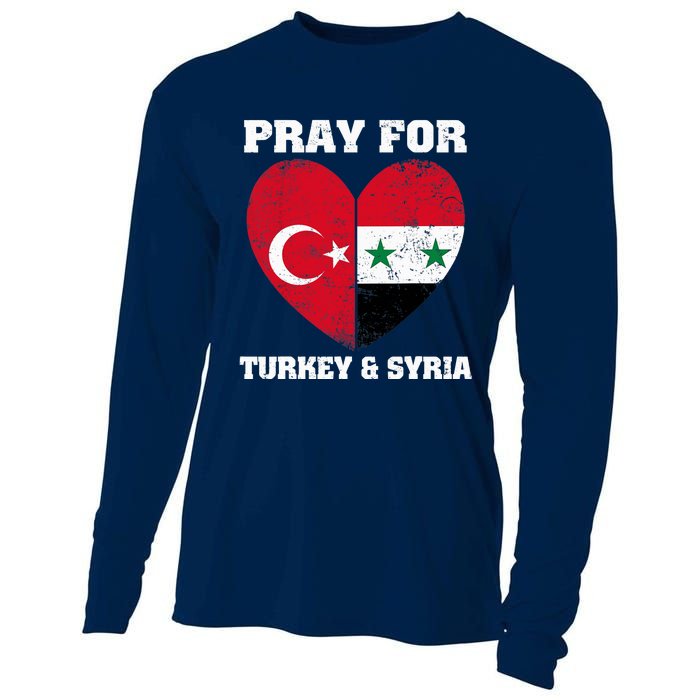 Pray For Turkey & Syria Flag Heart Turkey Syria Earthquake Cooling Performance Long Sleeve Crew