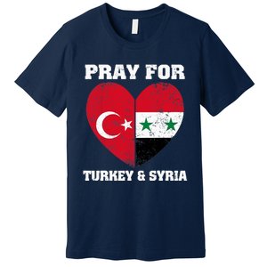 Pray For Turkey & Syria Flag Heart Turkey Syria Earthquake Premium T-Shirt