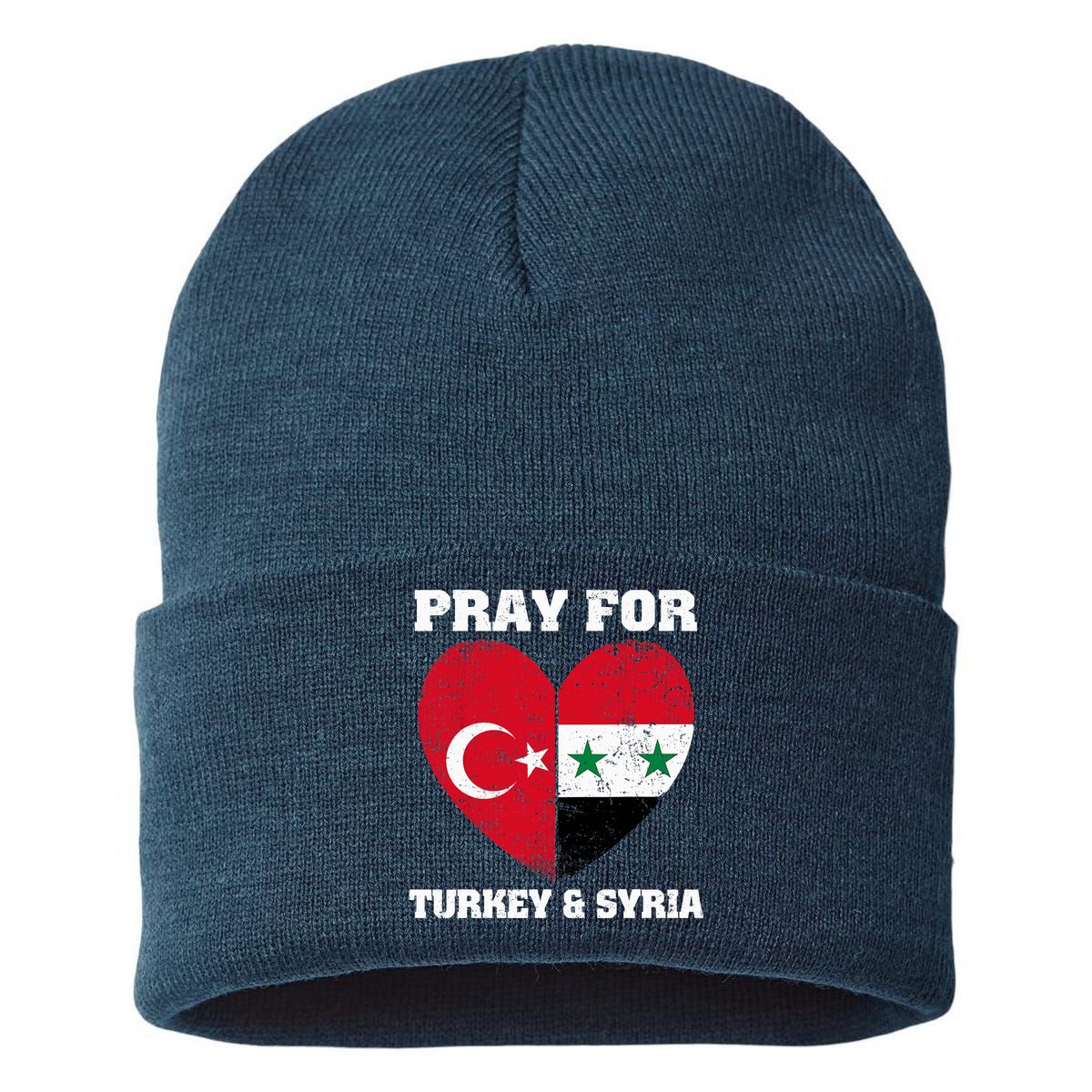 Pray For Turkey & Syria Flag Heart Turkey Syria Earthquake Sustainable Knit Beanie