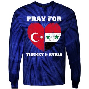 Pray For Turkey & Syria Flag Heart Turkey Syria Earthquake Tie-Dye Long Sleeve Shirt