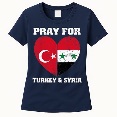 Pray For Turkey & Syria Flag Heart Turkey Syria Earthquake Womens T-Shirt