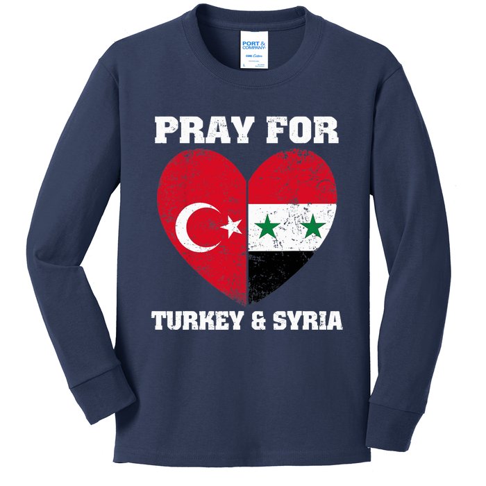 Pray For Turkey & Syria Flag Heart Turkey Syria Earthquake Kids Long Sleeve Shirt