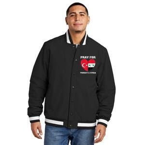 Pray For Turkey & Syria Flag Heart Turkey Syria Earthquake Insulated Varsity Jacket