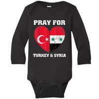 Pray For Turkey & Syria Flag Heart Turkey Syria Earthquake Baby Long Sleeve Bodysuit