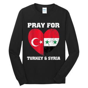 Pray For Turkey & Syria Flag Heart Turkey Syria Earthquake Tall Long Sleeve T-Shirt