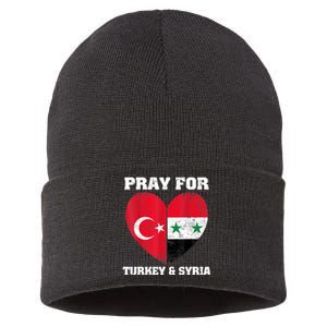 Pray For Turkey & Syria Flag Heart Turkey Syria Earthquake Sustainable Knit Beanie