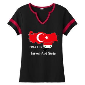 Pray For Turkey And Syria Flag Turkish Syrian Ladies Halftime Notch Neck Tee