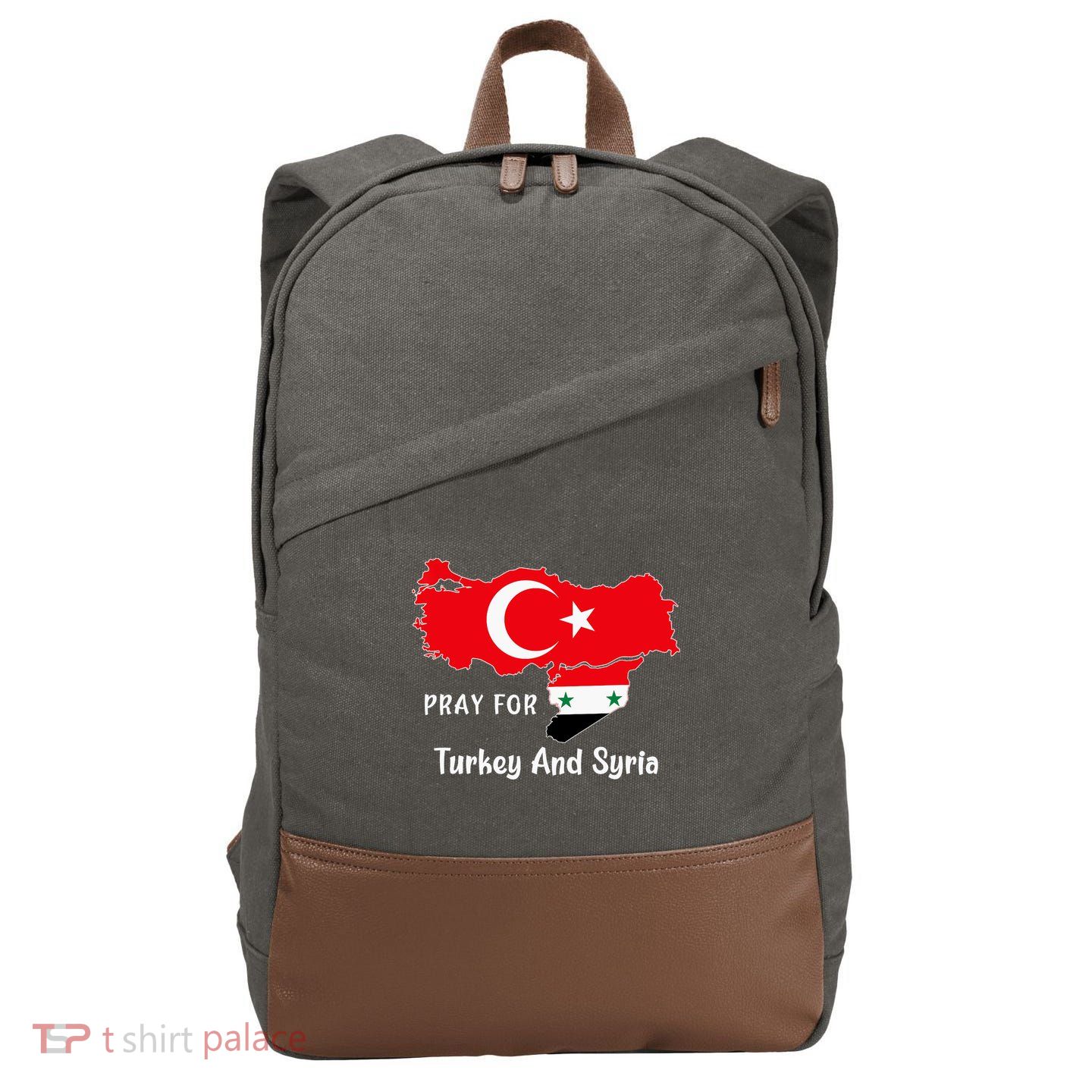 Pray For Turkey And Syria Flag Turkish Syrian Cotton Canvas Backpack
