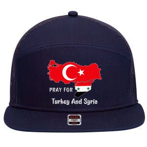 Pray For Turkey And Syria Flag Turkish Syrian 7 Panel Mesh Trucker Snapback Hat