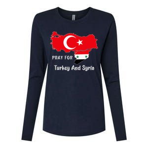 Pray For Turkey And Syria Flag Turkish Syrian Womens Cotton Relaxed Long Sleeve T-Shirt