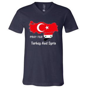 Pray For Turkey And Syria Flag Turkish Syrian V-Neck T-Shirt