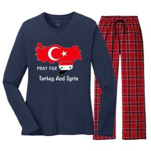 Pray For Turkey And Syria Flag Turkish Syrian Women's Long Sleeve Flannel Pajama Set 