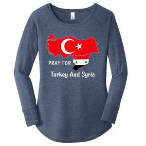 Pray For Turkey And Syria Flag Turkish Syrian Women's Perfect Tri Tunic Long Sleeve Shirt