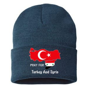 Pray For Turkey And Syria Flag Turkish Syrian Sustainable Knit Beanie