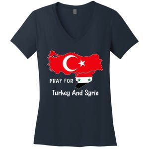 Pray For Turkey And Syria Flag Turkish Syrian Women's V-Neck T-Shirt