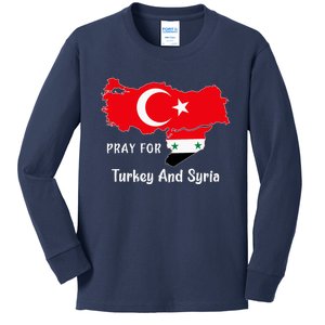 Pray For Turkey And Syria Flag Turkish Syrian Kids Long Sleeve Shirt