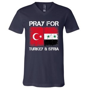 Pray For Turkey And Syria Earthquake In Turkey & Syria Flag V-Neck T-Shirt