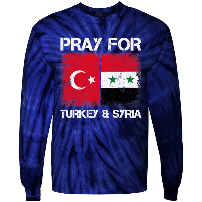 Pray For Turkey And Syria Earthquake In Turkey & Syria Flag Tie-Dye Long Sleeve Shirt