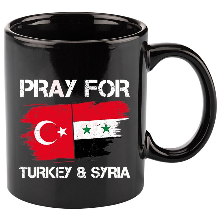 Pray For Turkey & Syria Flag Earthquake In Turkey Syria 11oz C Handle Ceramic Mug