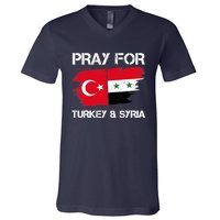 Pray For Turkey & Syria Flag Earthquake In Turkey Syria V-Neck T-Shirt