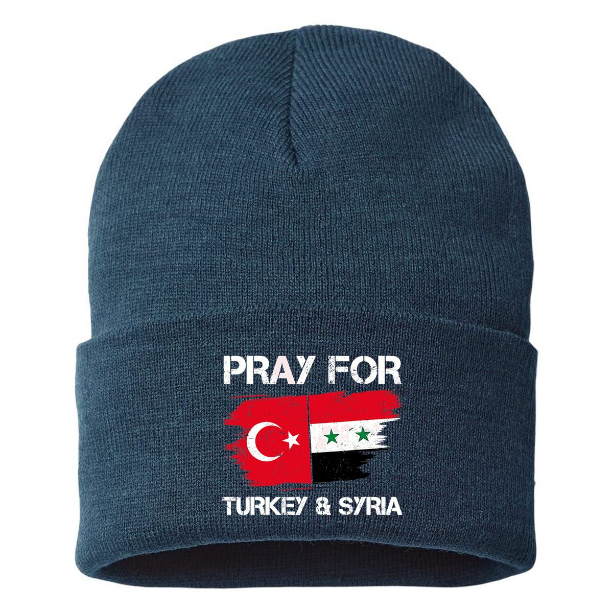 Pray For Turkey & Syria Flag Earthquake In Turkey Syria Sustainable Knit Beanie